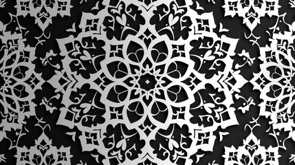 Fototapeta premium Black and White Floral Mandala Pattern