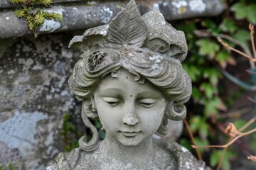 Fototapeta premium Serene stone garden statue with moss details
