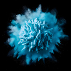 Colored powder explosion. Abstract closeup dust on backdrop. Colorful explode.