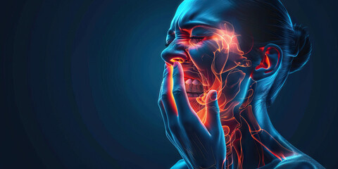 Toothaches are the sharp jabs of discomfort, shooting through the jaw: Illustrate a person holding their jaw in pain, symbolizing the sharp, shooting pain of a toothache.