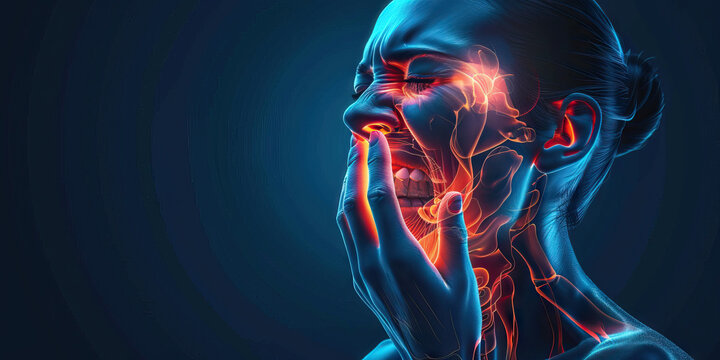 Toothaches are the sharp jabs of discomfort, shooting through the jaw: Illustrate a person holding their jaw in pain, symbolizing the sharp, shooting pain of a toothache.