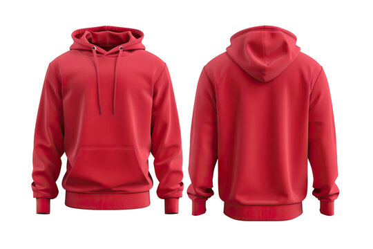  Front and back views of a red hoodie with a hood and drawstrings, highlighting its vibrant and casual design, perfect for cozy, everyday wear in a bold color.