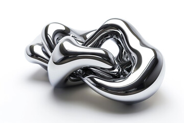 Abstract metal sculpture with fluid, intertwined shapes, isolated on a white background, showcasing modern art and design, perfect for themes related to contemporary art and creativity.