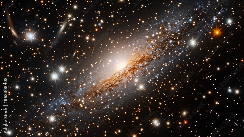 Sticker elliptical galaxy surrounded by countless stars and distant nebulae generative ai