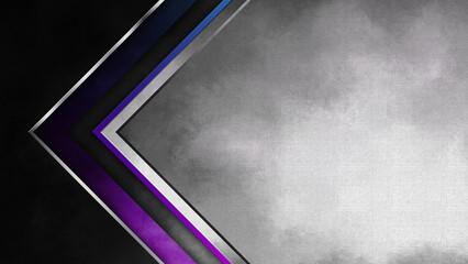 Abstract black and white background, canvas textured with solid silver and purple diagonal arrow