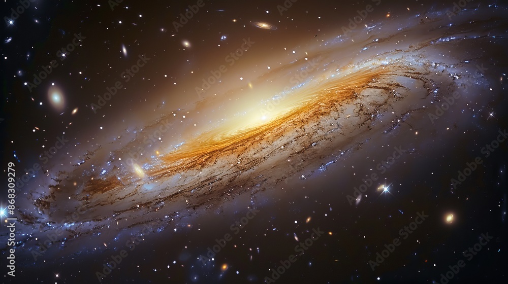Poster detailed view of a lenticular galaxy with a unique structure and bright stellar population generativ