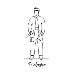 One continuous line drawing of Malaysia traditional clothes vector illustration. Traditional fashion country themes design with simple linear continuous line concept. Traditional fashion education