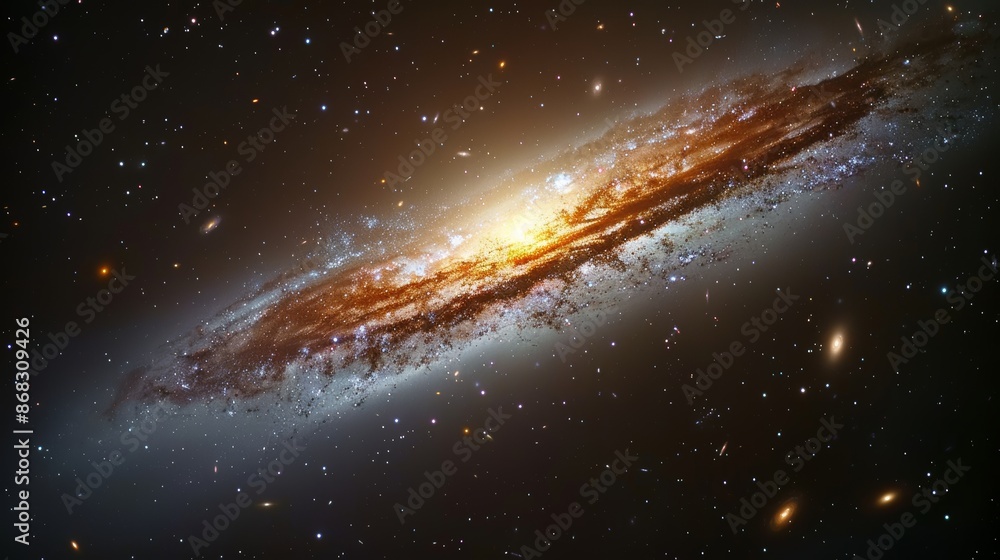 Poster detailed view of a lenticular galaxy with a unique structure and bright stellar population generativ
