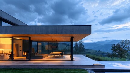 Obraz premium A large house with a pool and a patio