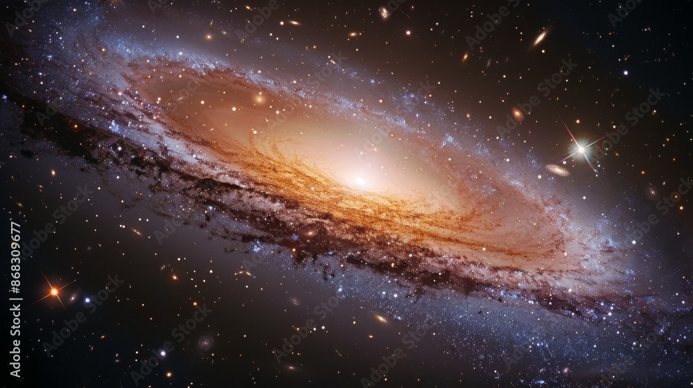 Poster detailed view of a lenticular galaxy with a unique structure and bright stellar population generativ
