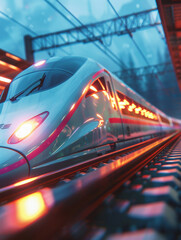 Fototapeta premium a high-speed railway train is running through in the night