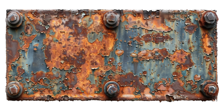rusty metal signboard isolated on transparent or white background