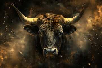 Naklejka premium Stunning image of Taurus zodiac sign, featuring its symbolic bull and earthy elements in rich, vibrant colors.