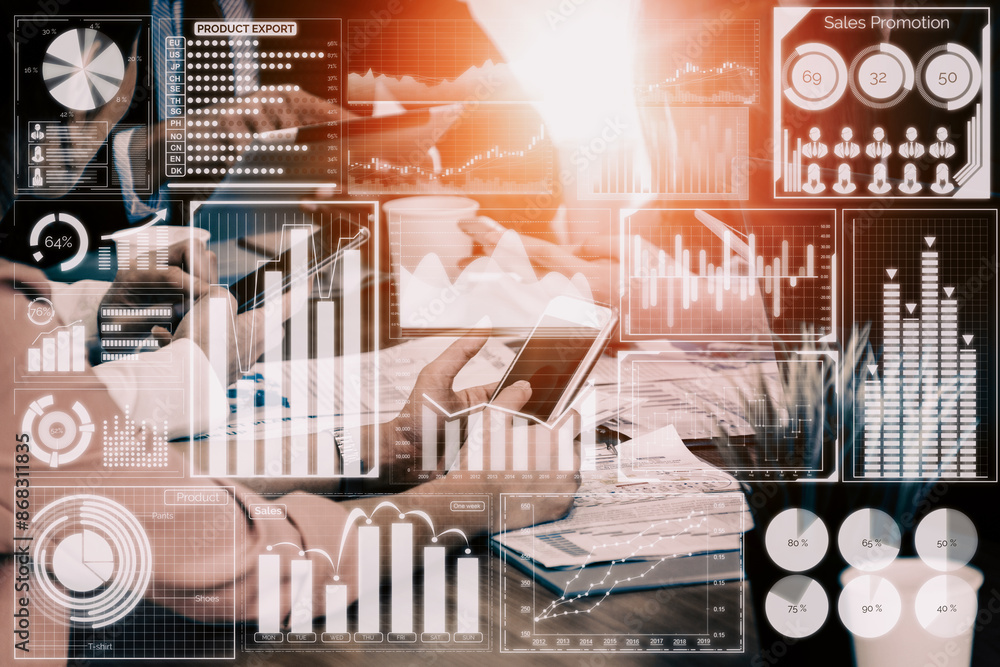 Aufkleber big data technology for business finance analytic concept. modern interface shows massive informatio