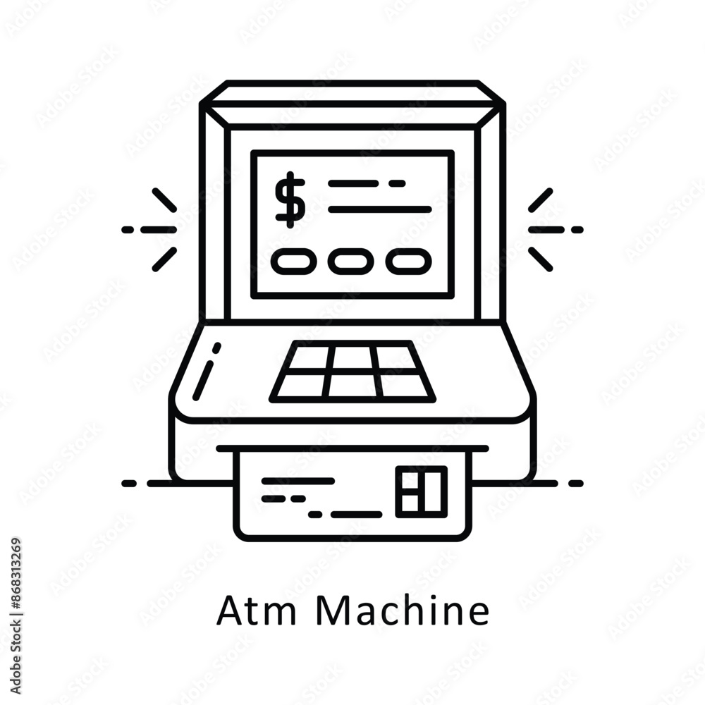 Poster atm machine vector outline icon style illustration. symbol on white background eps 10 file