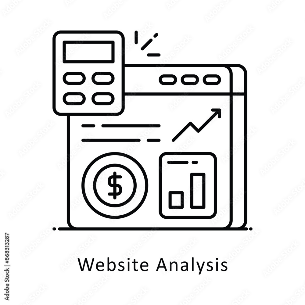 Poster website analysis vector outline icon style illustration. symbol on white background eps 10 file