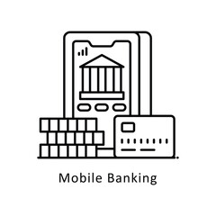 Mobile Banking vector  outline icon style illustration. Symbol on White background EPS 10 File