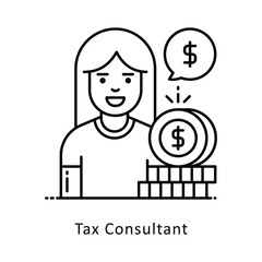 Tax Consultant vector  outline icon style illustration. Symbol on White background EPS 10 File