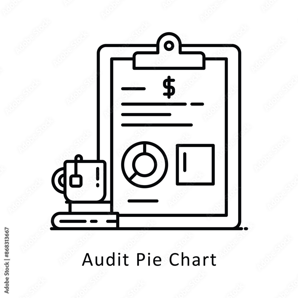 Poster audit pie chart vector outline icon style illustration. symbol on white background eps 10 file