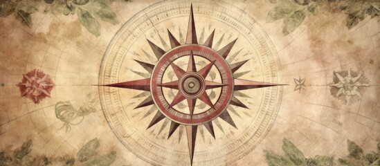 Naklejka premium Vintage Compass Rose on Aged Paper