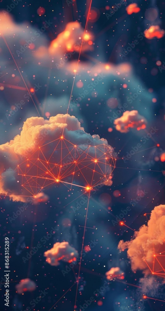 Aufkleber digital clouds with orange and blue abstract patterns