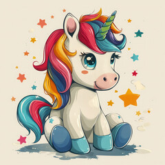 Naklejka premium Colorful Unicorn Illustration with Rainbow Mane 