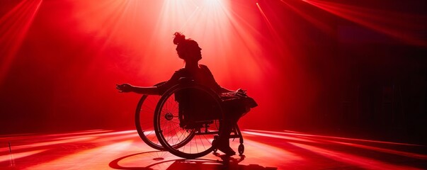 Silhouette of a Dancer in a Wheelchair with Red Lighting