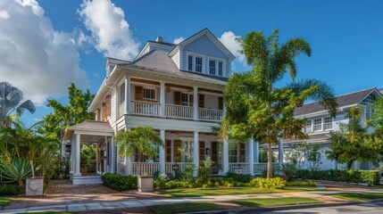 colonial home with traditional wooden Bahama shutters, nestled in a historic neighborhood