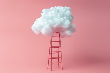 Surreal Cloud Ladder on Pink Background