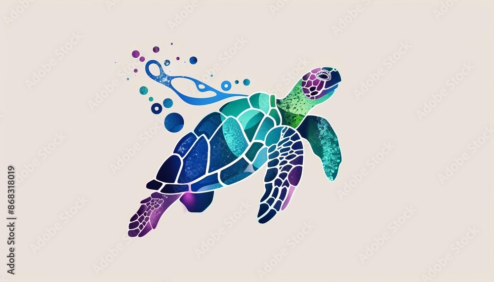 Poster abstract multicolored sea turtle graphic on light background