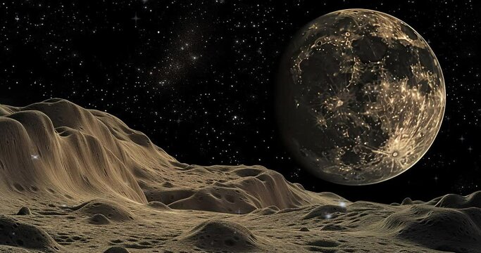 Create a captivating copy space background for International Moon Day, highlighting the beauty and mystery of the lunar landscape