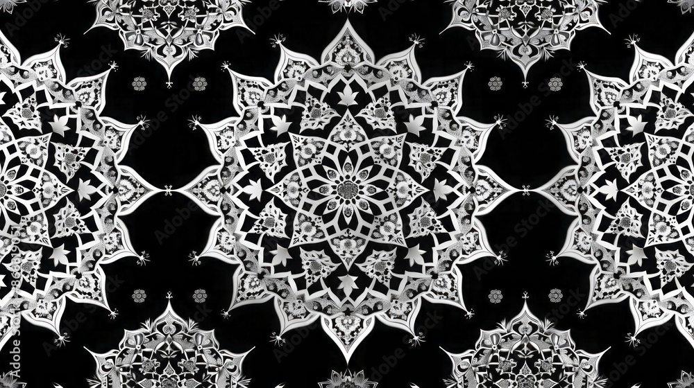 Wall mural black and white floral mandala pattern