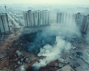 urban devastation: residential districts hit by rocket or airstrike amid warfare horrors, gripping scenes in news headlines