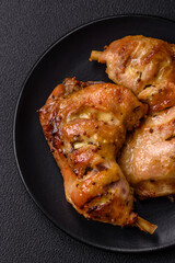 Delicious grilled chicken leg or quarter with salt and spices