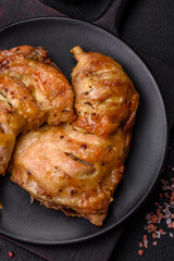 Delicious grilled chicken leg or quarter with salt and spices