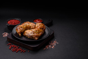 Delicious grilled chicken leg or quarter with salt and spices