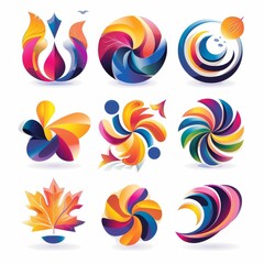 Obraz premium A set of colorful, abstract shapes, including a leaf, a flower, a bird