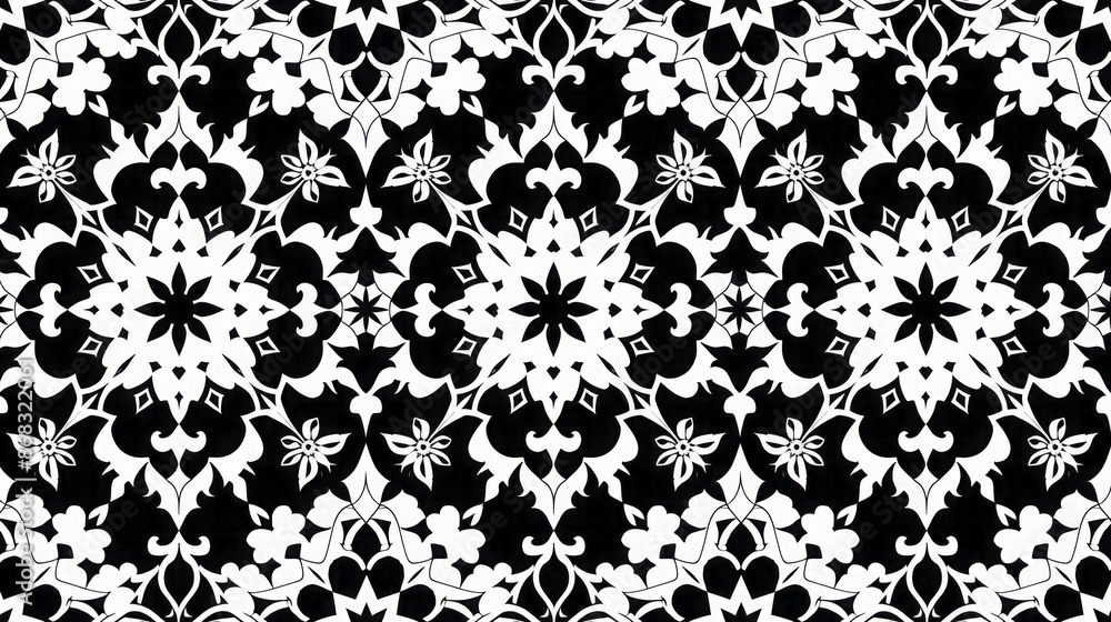 Wall mural Black and White Floral Mandala Pattern