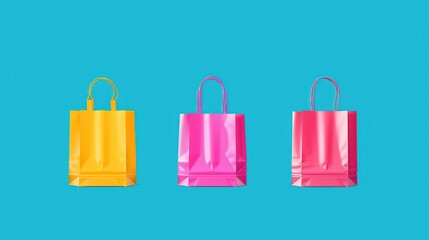 Colorful shopping bags on a bright blue background, showcasing vibrant colors and modern design perfect for retail and marketing.