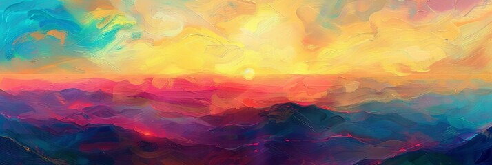 Abstract sunset illustration in vibrant colors