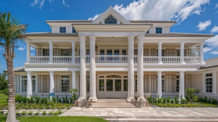 Fototapeta premium country estate with elegant Bahama shutters in a classic ivory, enhancing the grandeur of the architecture