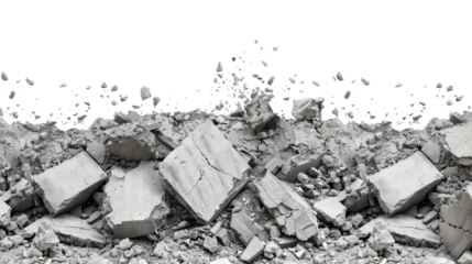 Ground rupture and concrete fragments on white background