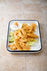 Deep fried squid rings with lime