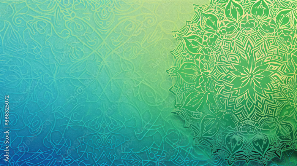 Wall mural Flat Green and Blue Gradient Background with Islamic Patterns