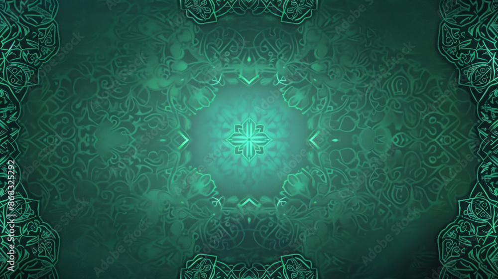 Wall mural flat green and blue gradient background with islamic patterns