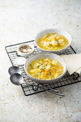 Homemade vegetable soup with millet
