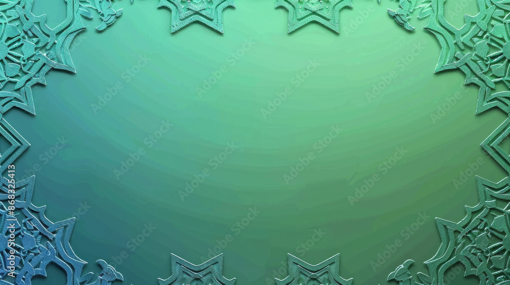 Wall mural Flat Green and Blue Gradient Background with Islamic Patterns