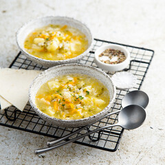 Homemade vegetable soup with millet