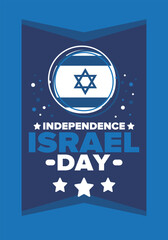 Israel Independence Day. National holiday, celebrated annual. Israel flag. Star of David, jewish symbol. Patriotic sign and elements. Poster, card, banner and background. Vector illustration