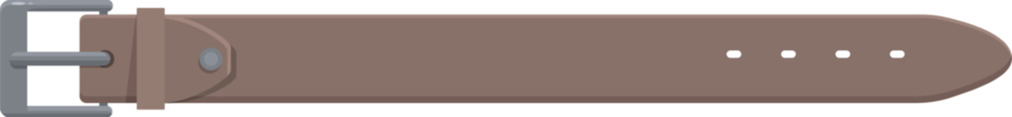 Simple brown leather belt with a metal buckle is lying flat on a white background
